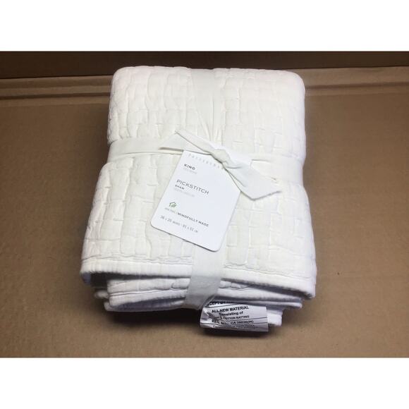 NEW Pottery Barn Pickstitch Quilted King Pillow Sham White 36x20 NWT